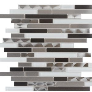 Titanium, Stainless and White Glass Linear Mosaic